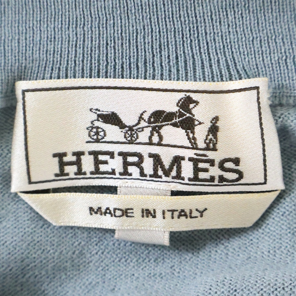HERMES(エルメス) 25SS Calques en H カルク・アン・H ジャガード織 カシミア混半袖ニット ブルー H557060HA