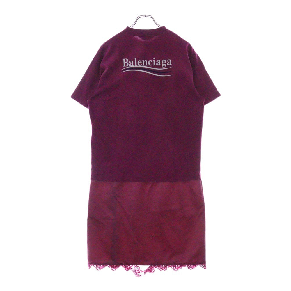 BALENCIAGA(バレンシアガ) 21AW レースデザイン キャンペーンロゴ半袖Tシャツ ワンピース レディース ピンク 671398 TKVJ1
