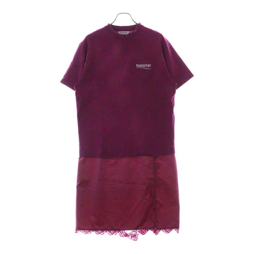 BALENCIAGA(バレンシアガ) 21AW レースデザイン キャンペーンロゴ半袖Tシャツ ワンピース レディース ピンク 671398 TKVJ1