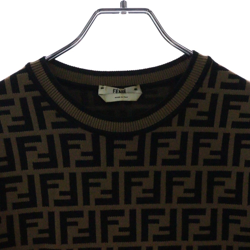 FENDI(フェンディ) ズッカ柄 総柄ニット長袖ワンピース レディース ブラウン/ブラック FZD716 A5QG
