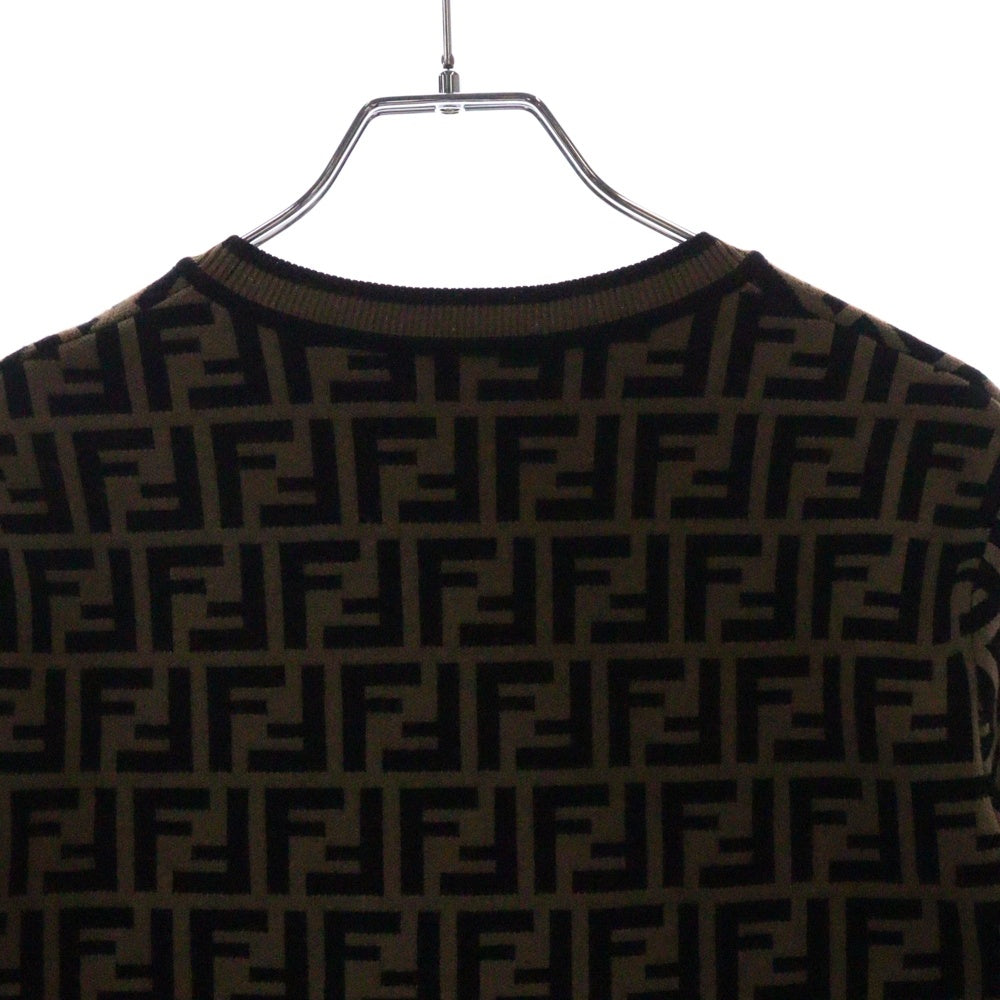 FENDI(フェンディ) ズッカ柄 総柄ニット長袖ワンピース レディース ブラウン/ブラック FZD716 A5QG