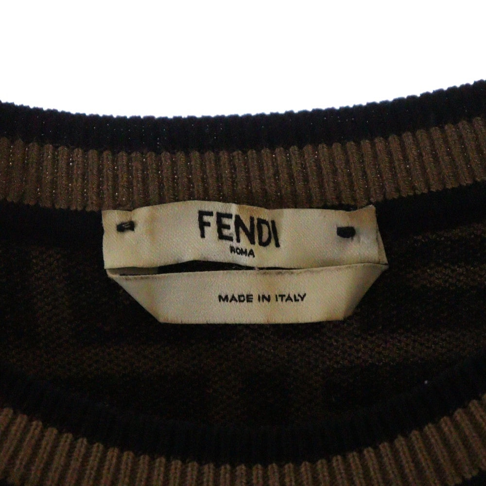 FENDI(フェンディ) ズッカ柄 総柄ニット長袖ワンピース レディース ブラウン/ブラック FZD716 A5QG