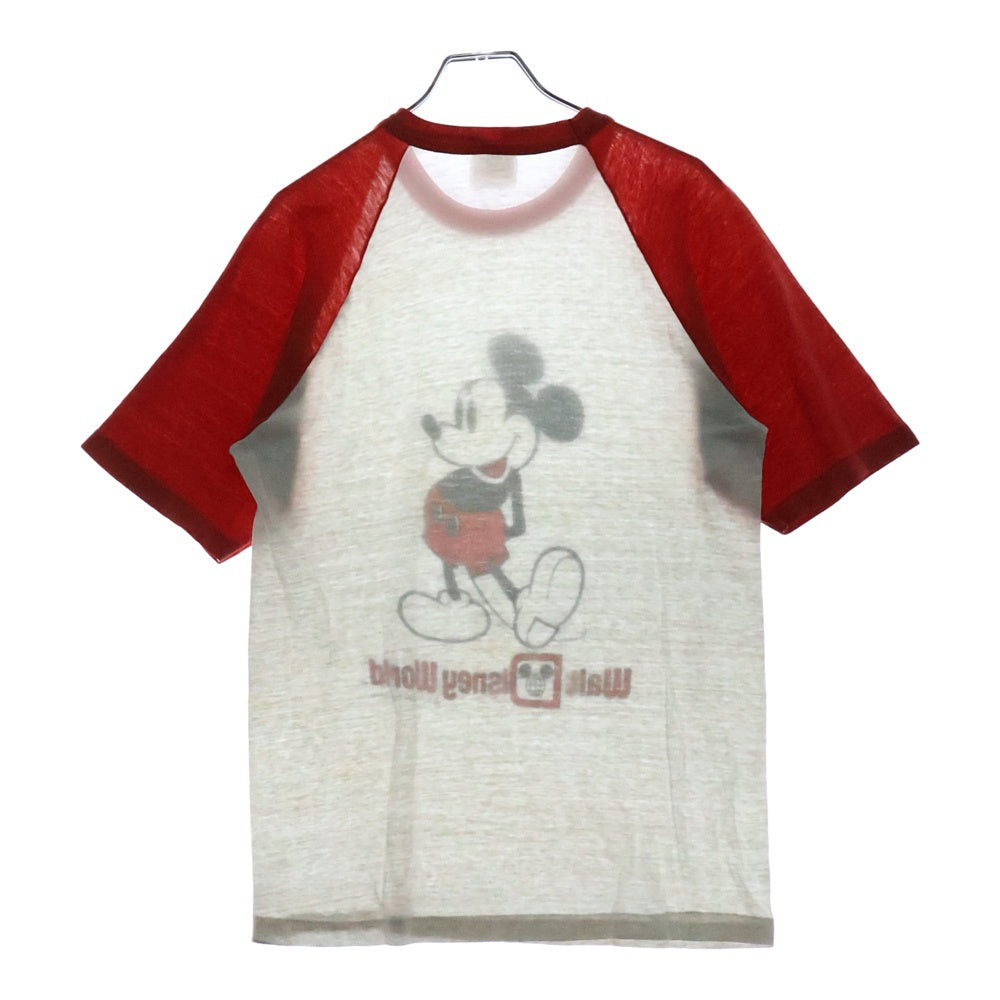 Hanes(ヘインズ) 80s Disney ミッキーマウス ラグラン クルーネック半袖Tシャツカットソー ホワイト/レッド
