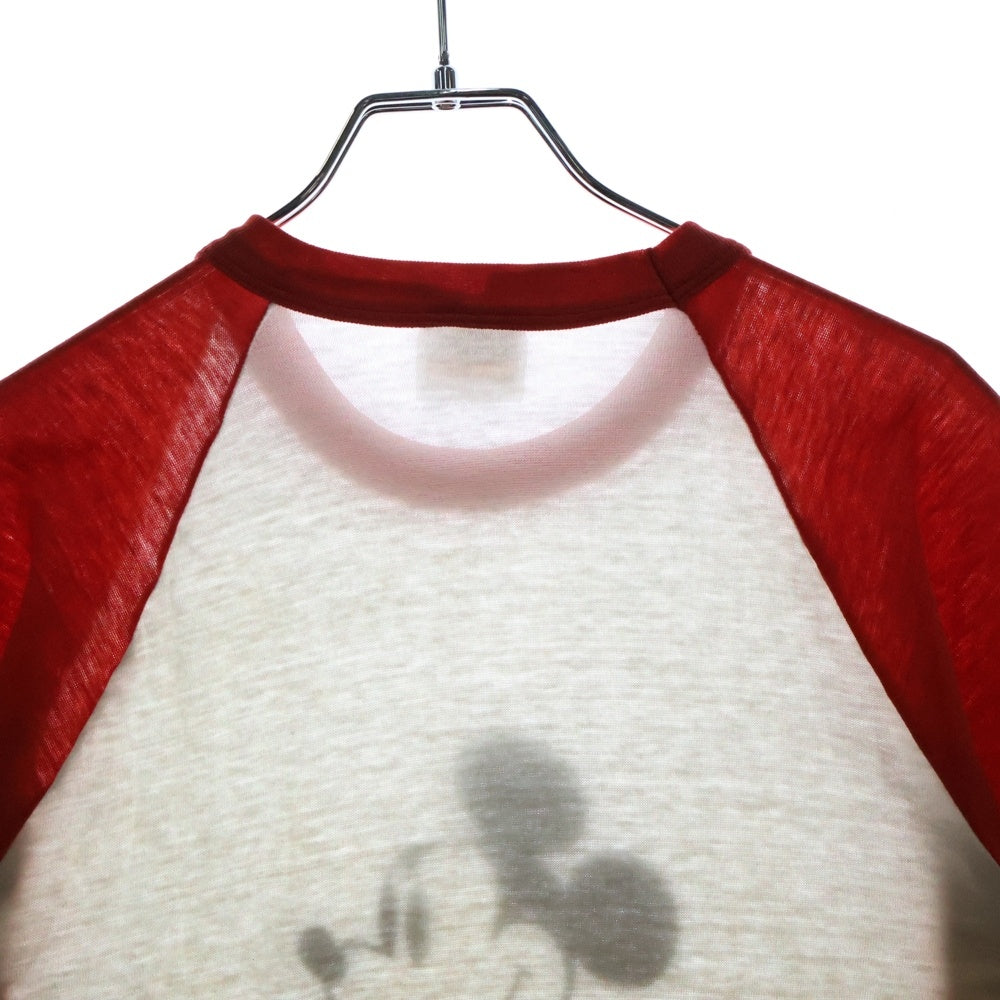 Hanes(ヘインズ) 80s Disney ミッキーマウス ラグラン クルーネック半袖Tシャツカットソー ホワイト/レッド