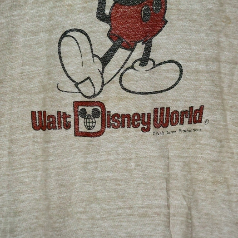 Hanes(ヘインズ) 80s Disney ミッキーマウス ラグラン クルーネック半袖Tシャツカットソー ホワイト/レッド
