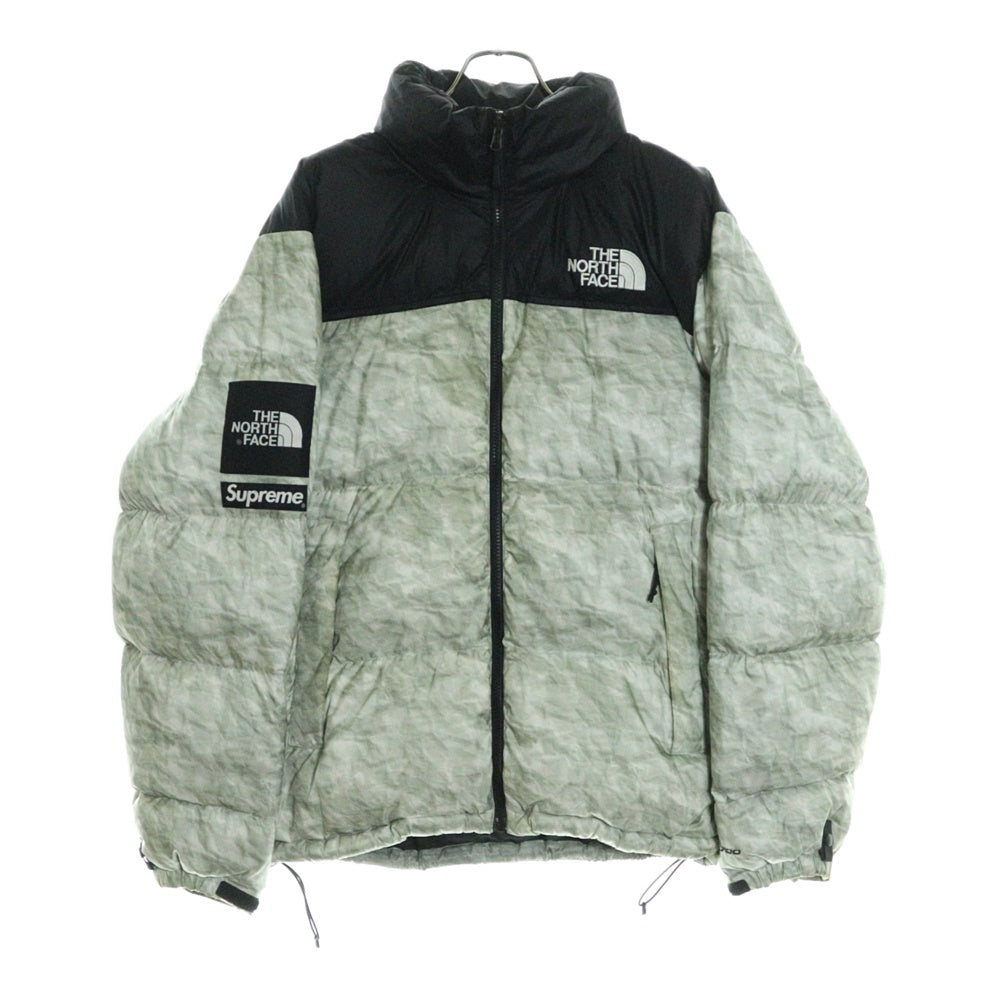 SUPREME(シュプリーム) 19AW ×THE NORTH FACE Paper Print Nuptse Jacket ザ ノースフェイス ペーパープリント ヌプシ ナイロン ダウンジャケット ブラック/グレー ND91806I