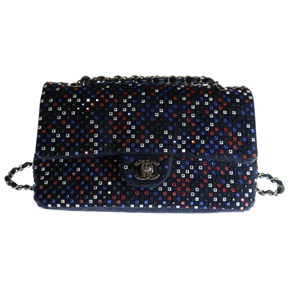 CHANEL(シャネル) マトラッセ ココマーク デニム クリスタルビジュー チェーンショルダーフラップバッグ マルチカラー