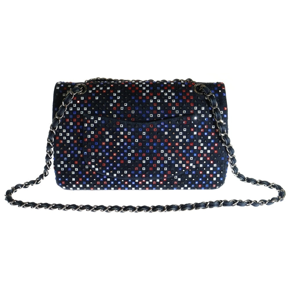 CHANEL(シャネル) マトラッセ ココマーク デニム クリスタルビジュー チェーンショルダーフラップバッグ マルチカラー