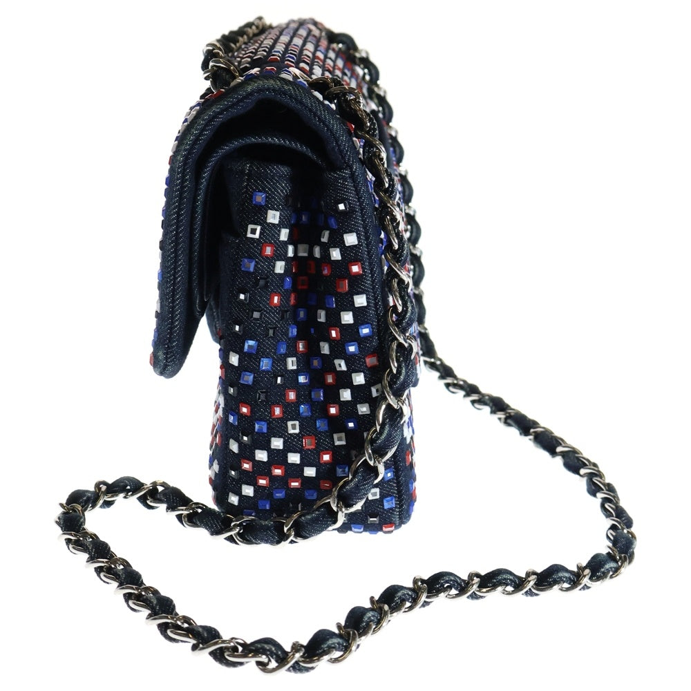 CHANEL(シャネル) マトラッセ ココマーク デニム クリスタルビジュー チェーンショルダーフラップバッグ マルチカラー