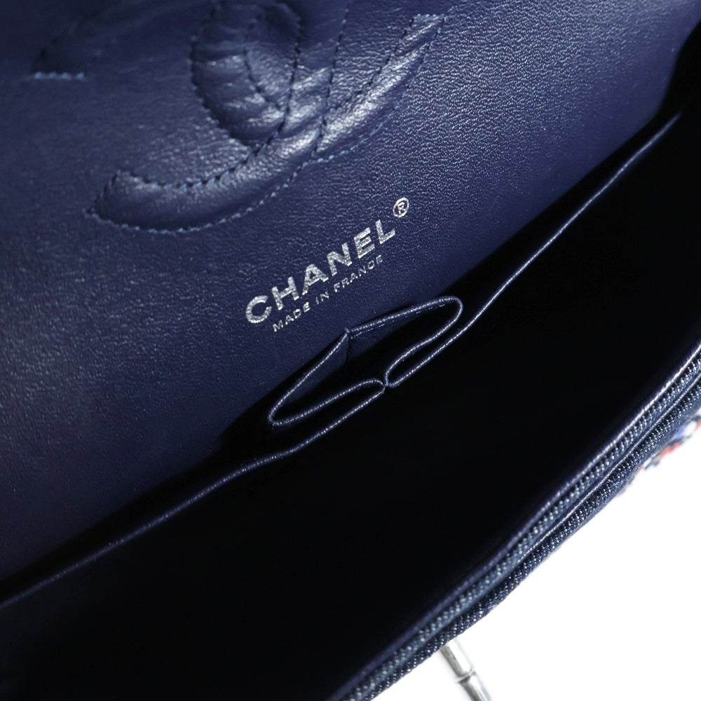 CHANEL(シャネル) マトラッセ ココマーク デニム クリスタルビジュー チェーンショルダーフラップバッグ マルチカラー