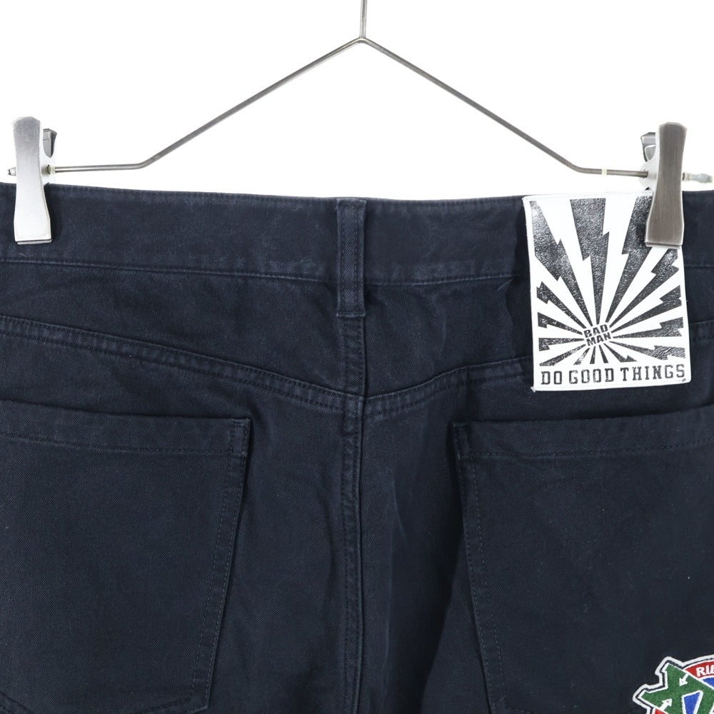 NO BRAND(ノーブランド) TRENDIANO ワッペンストレートデニムパンツ ブラック
