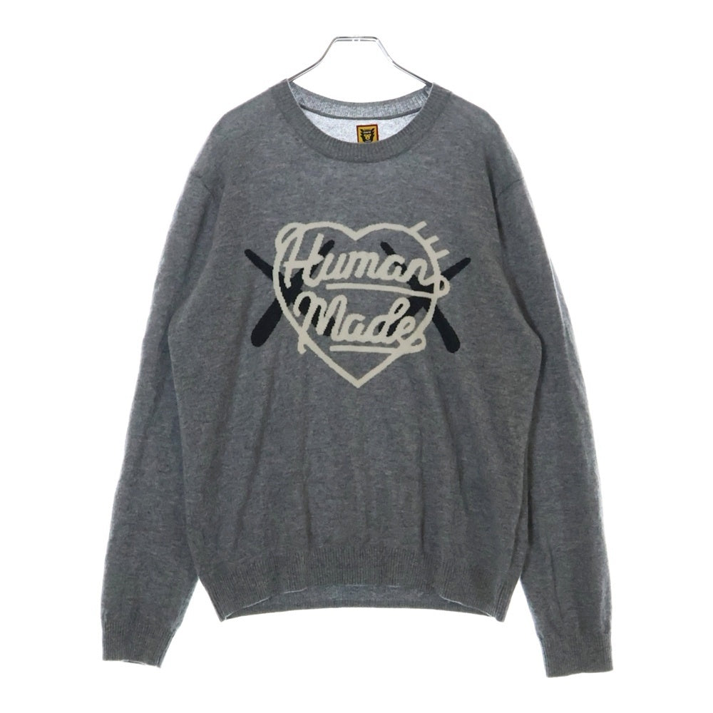 HUMAN MADE(ヒューマンメイド) ×KAWS Knit Sweater ダブルブランドロゴ 長袖ニット グレー