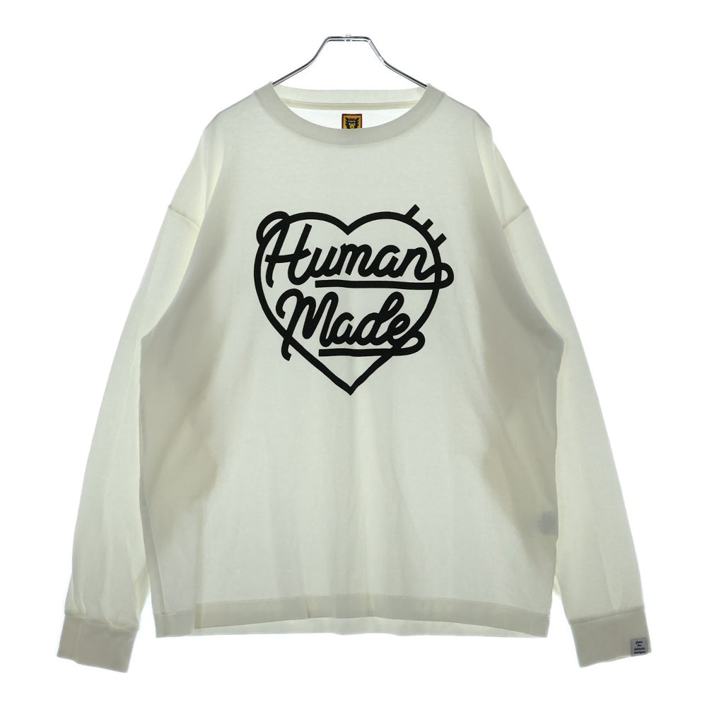 HUMAN MADE(ヒューマンメイド) 22AW HEART L/S Tee ハートロゴプリント クルーネック長袖Tシャツカットソー ホワイト