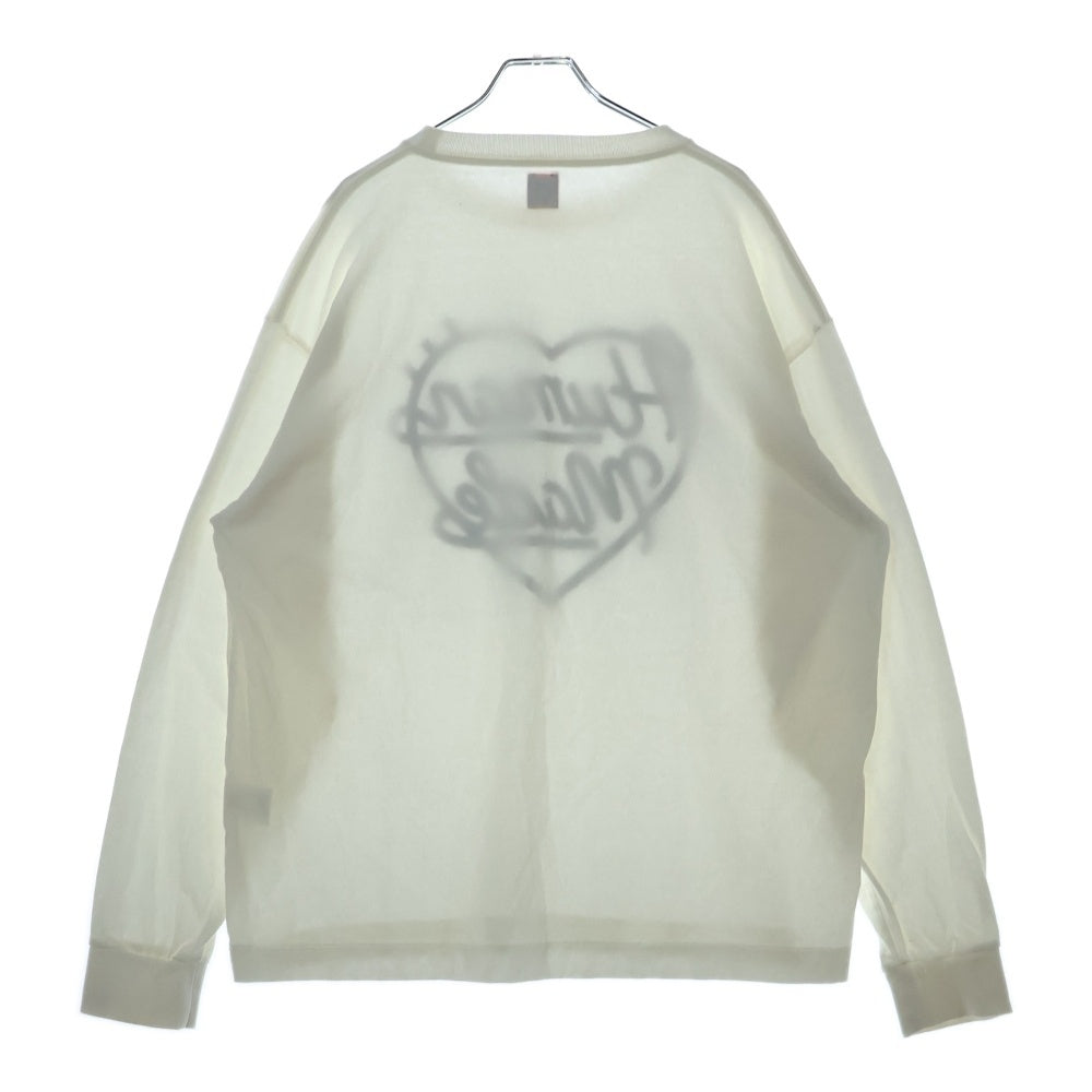 HUMAN MADE(ヒューマンメイド) 22AW HEART L/S Tee ハートロゴプリント クルーネック長袖Tシャツカットソー ホワイト