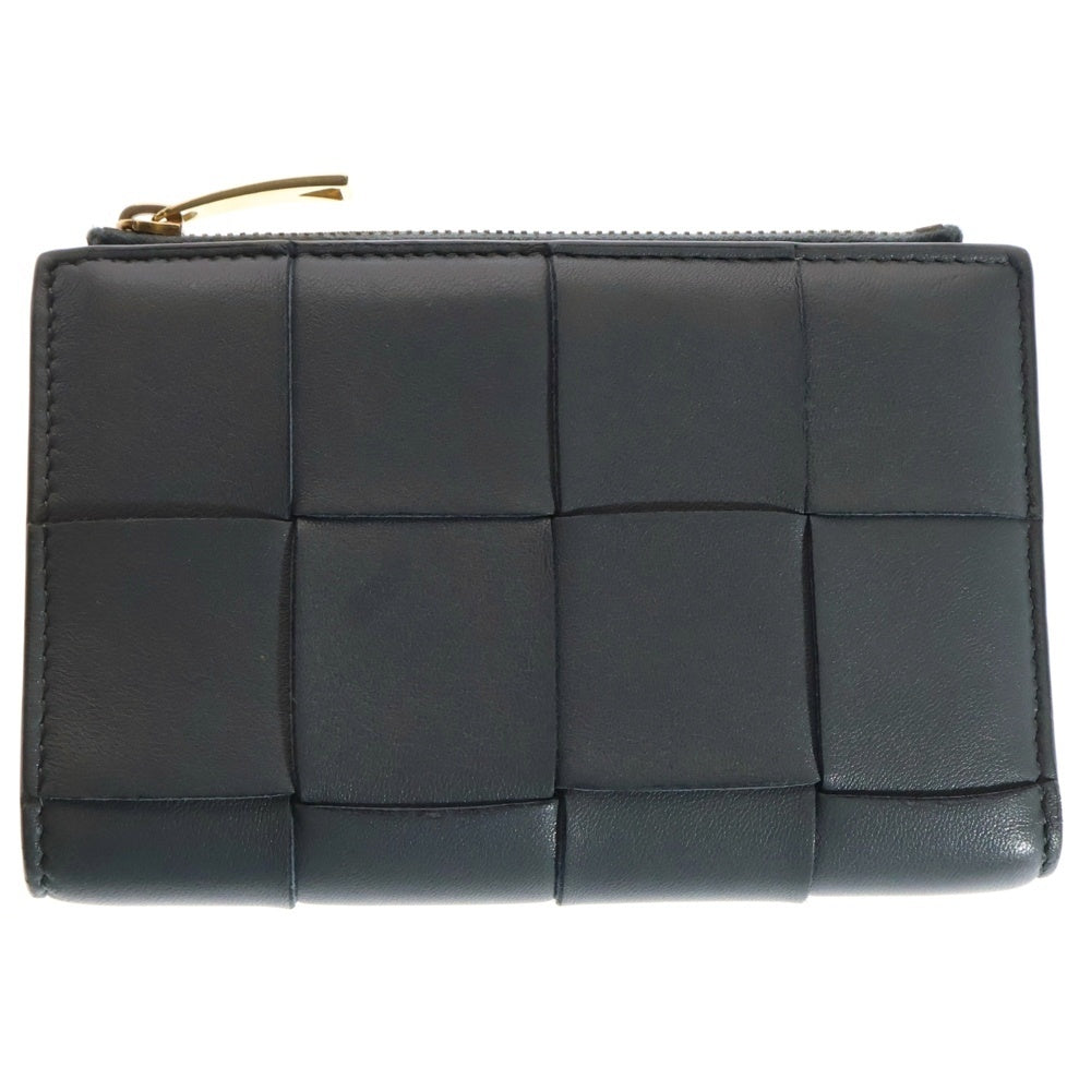 BOTTEGA VENETA(ボッテガヴェネタ) マキシイントレチャート レザー 二つ折りファスナーウォレット グレー