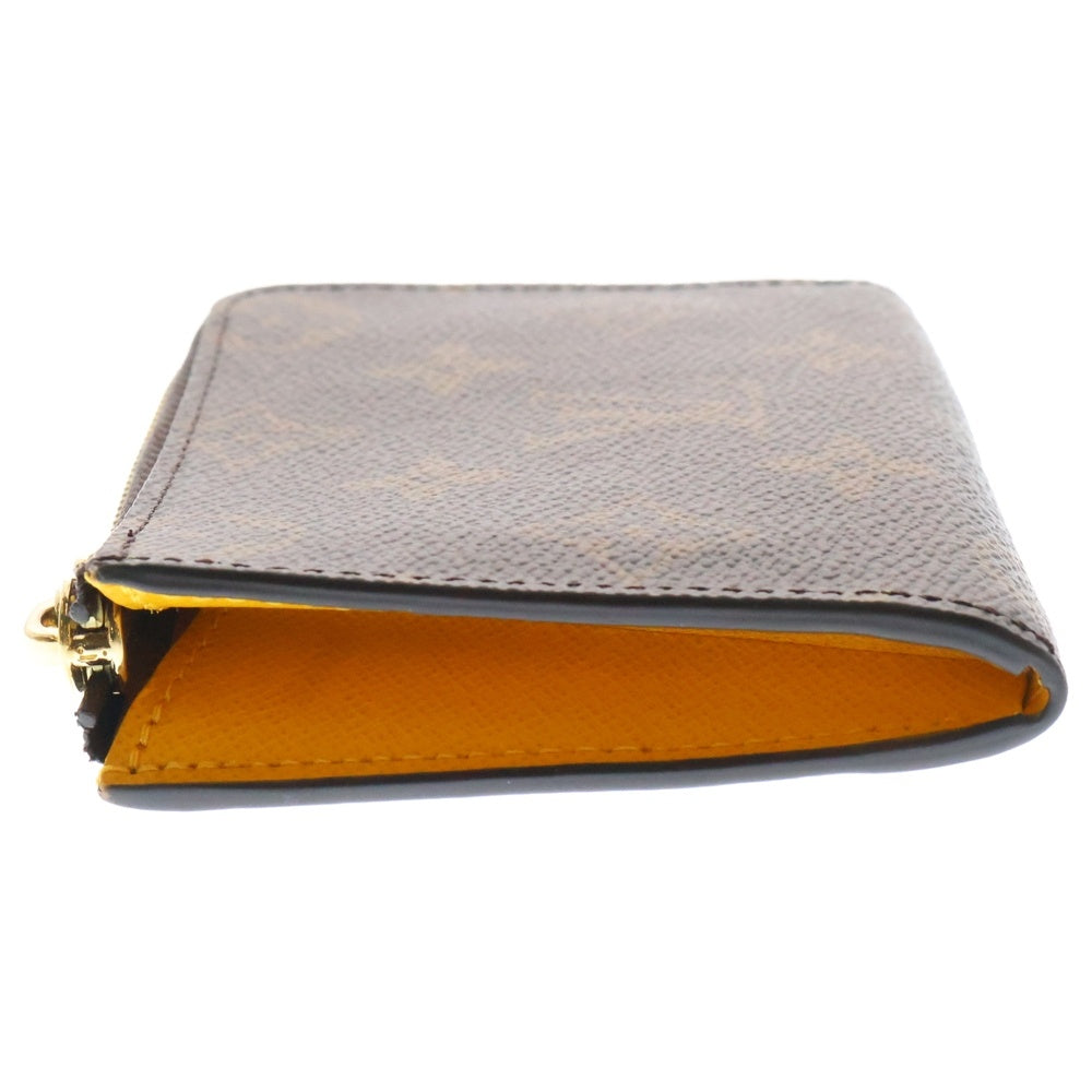 LOUIS VUITTON(ルイヴィトン) モノグラム ポルトフォイユ ノア レザー コンパクトジップウォレット カードケース ブラウン/イエロー ICチップ M83664