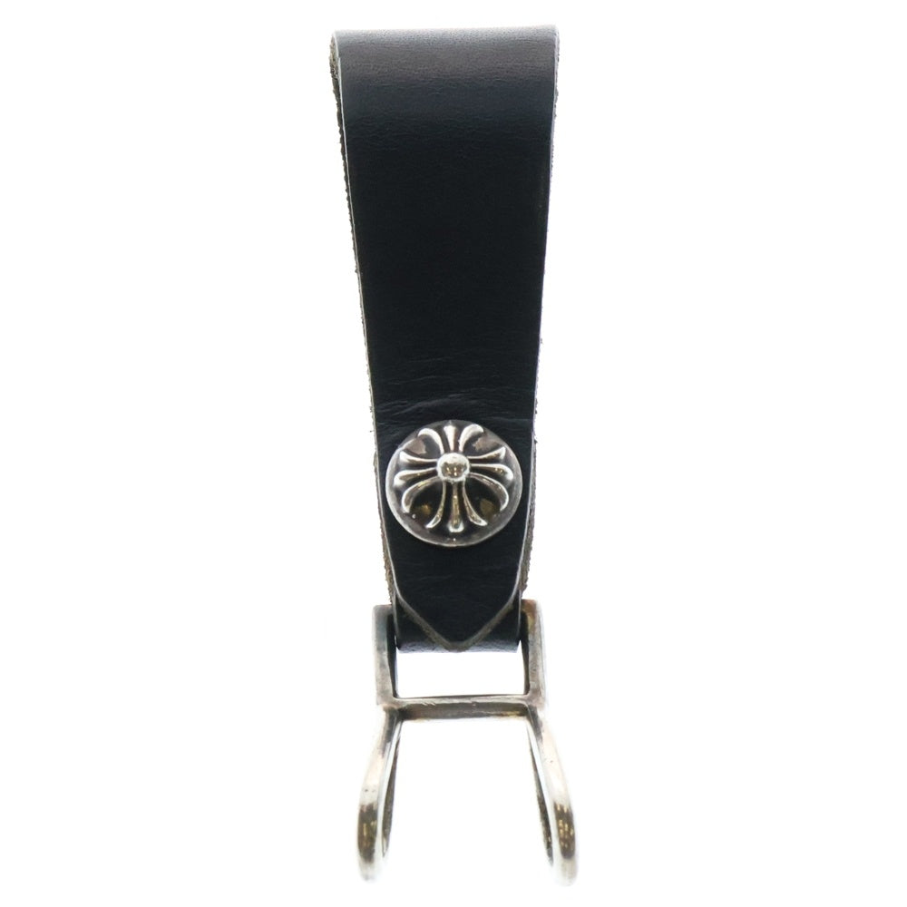 CHROME HEARTS(クロムハーツ) BELT LOOP クロスボールボタンレザーベルトループ シルバー/ブラック BCA397