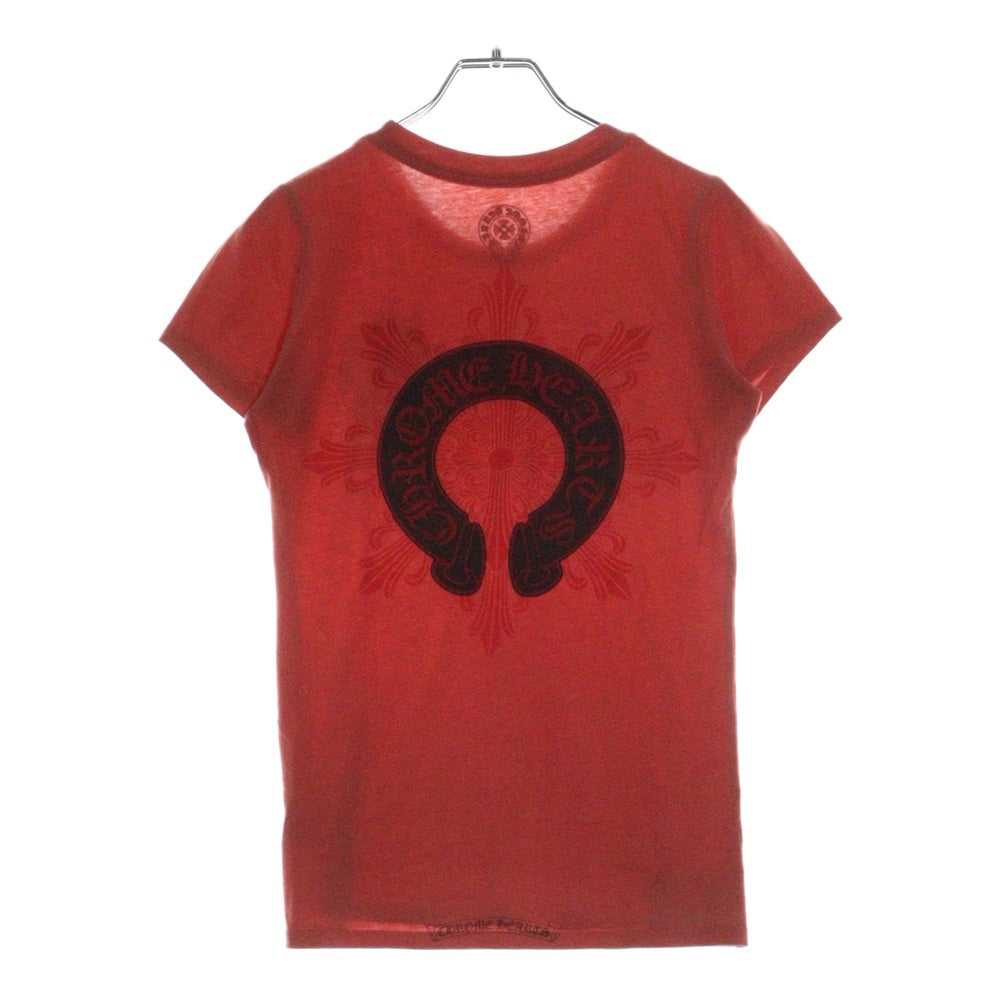CHROME HEARTS(クロムハーツ) フローラルクロス ホースシュープリント クルーネック半袖Tシャツカットソー レディース レッド