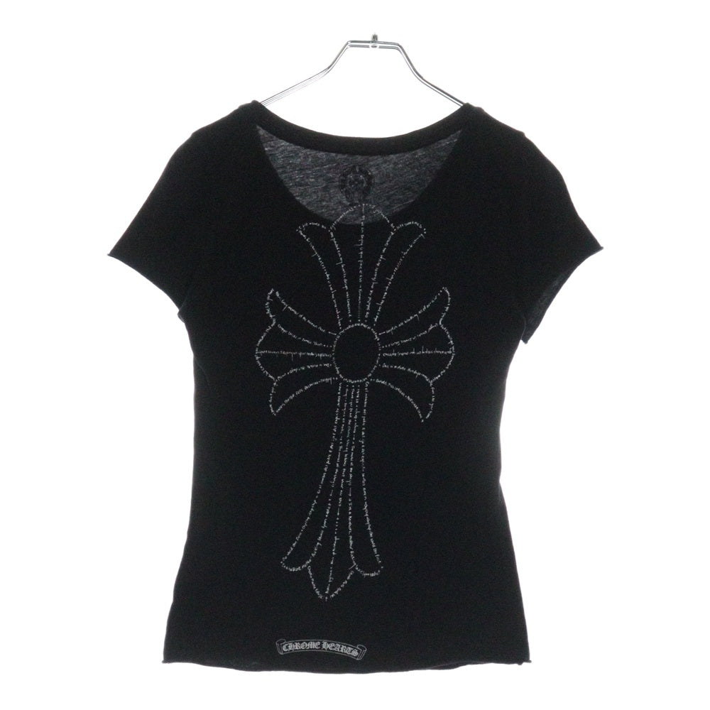 CHROME HEARTS(クロムハーツ) CHクロスプリント クルーネック半袖Tシャツカットソー レディース ブラック