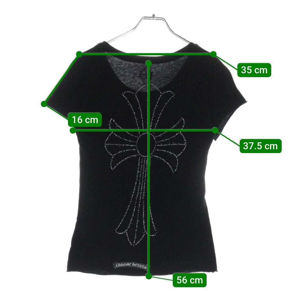 CHROME HEARTS(クロムハーツ) CHクロスプリント クルーネック半袖Tシャツカットソー レディース ブラック