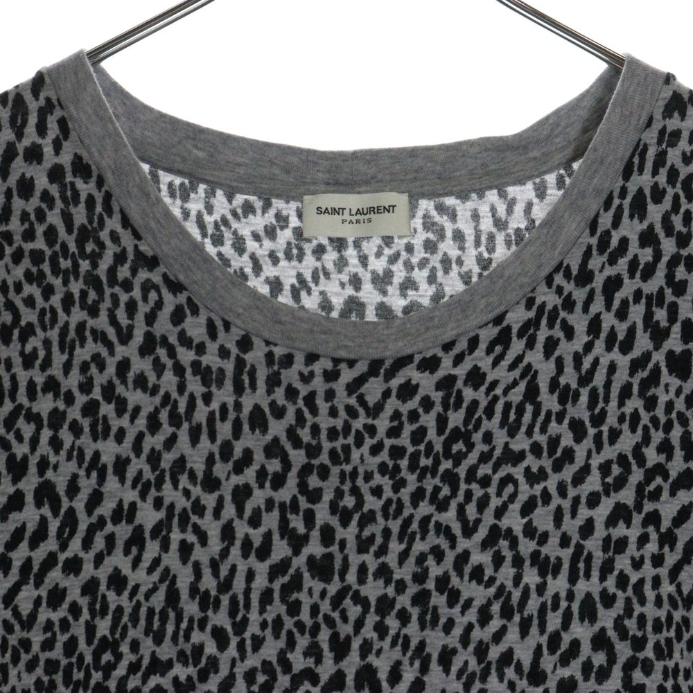 SAINT LAURENT PARIS(サンローランパリ) 14AW レオパード柄 クルーネック半袖Tシャツカットソー グレー 361938