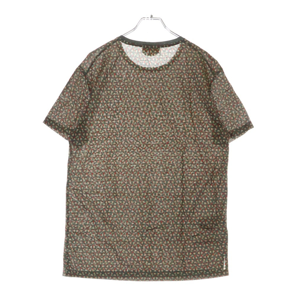 HERMES(エルメス) 総柄 クルーネック半袖Tシャツカットソー カーキ/レッド