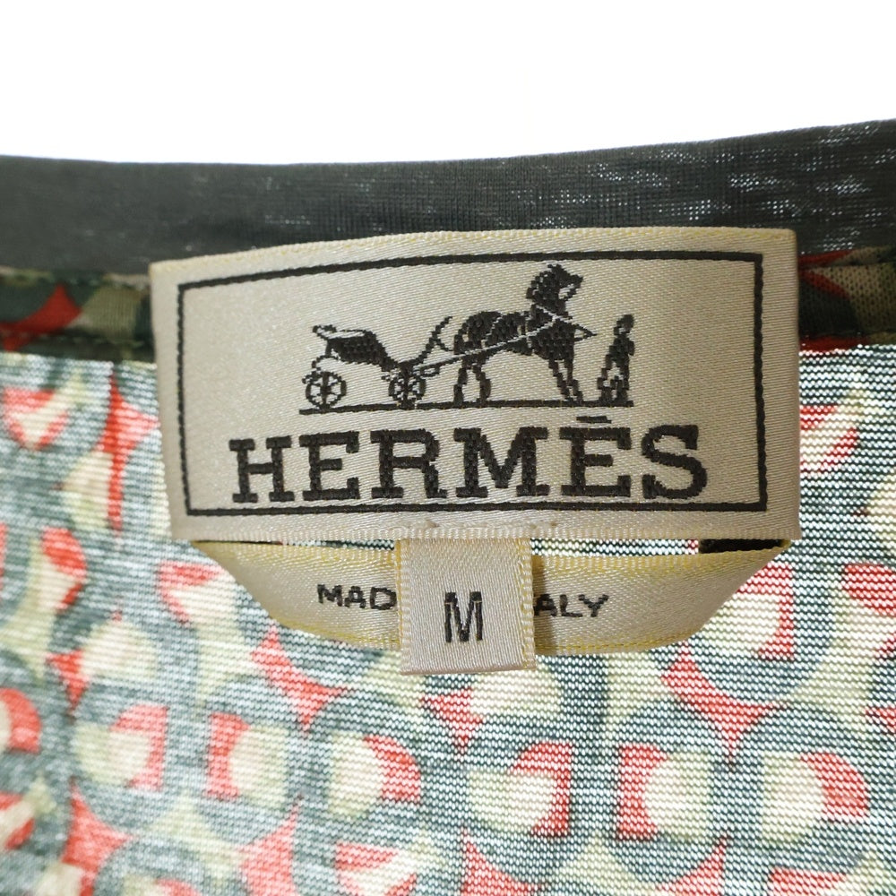 HERMES(エルメス) 総柄 クルーネック半袖Tシャツカットソー カーキ/レッド