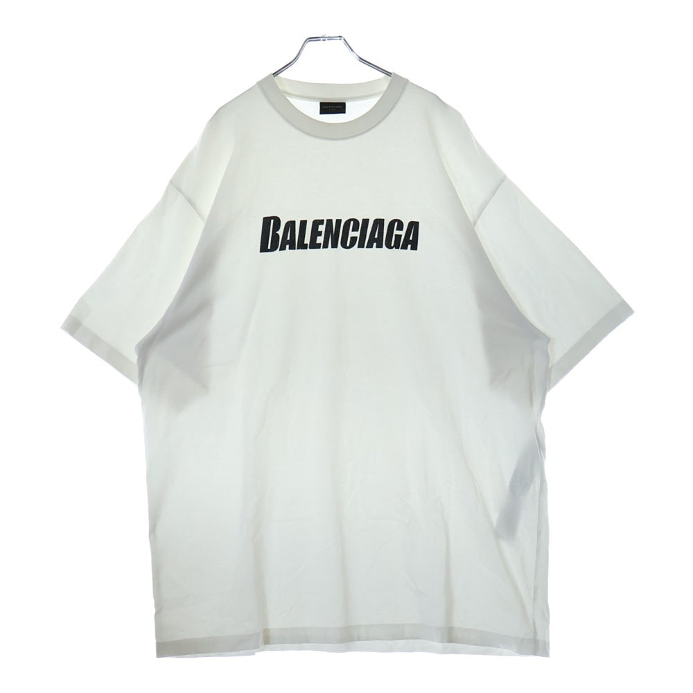 BALENCIAGA(バレンシアガ) 21SS Caps Destroyed Flatground デストロイ加工 フロントロゴプリント クルーネック半袖Tシャツカットソー ホワイト KT93 651795TNVL19040