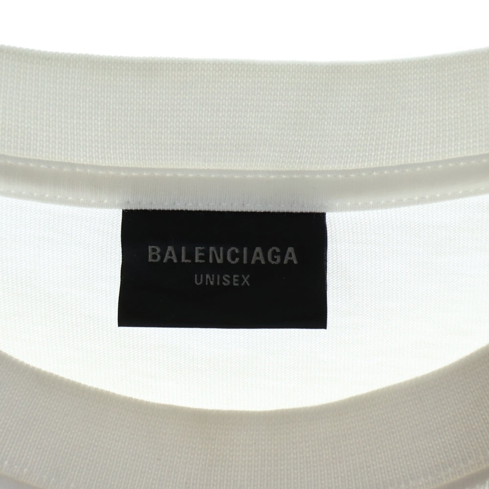 BALENCIAGA(バレンシアガ) 21SS Caps Destroyed Flatground デストロイ加工 フロントロゴプリント クルーネック半袖Tシャツカットソー ホワイト KT93 651795TNVL19040