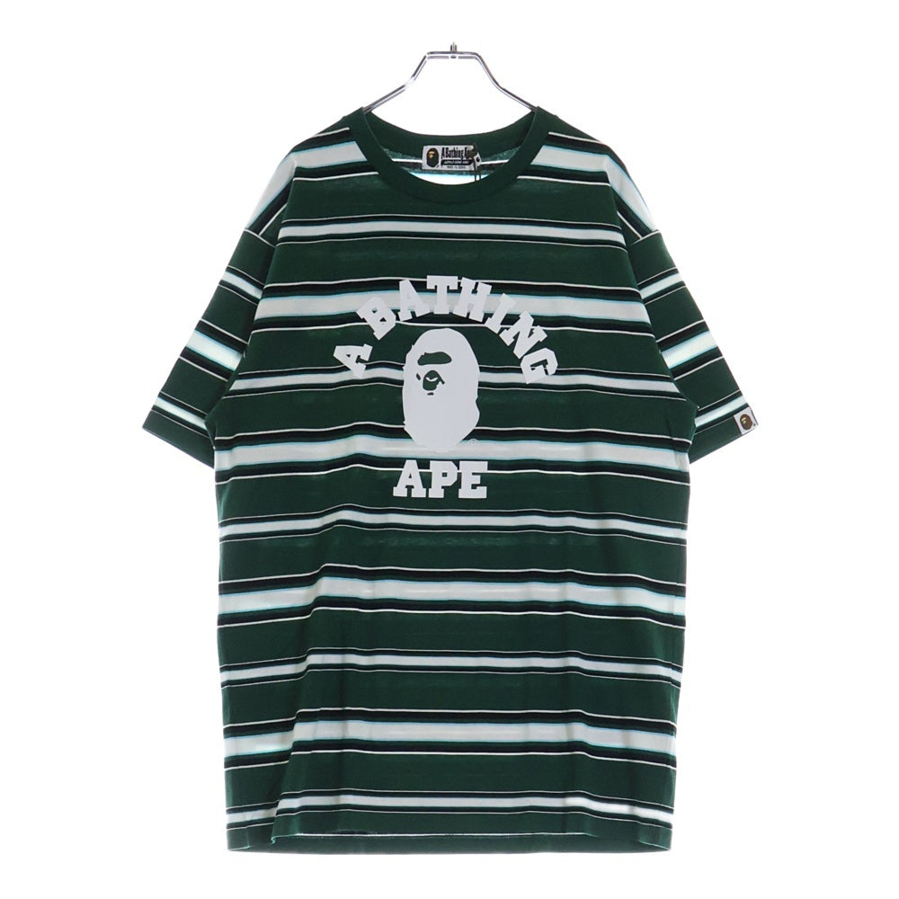 A BATHING APE(アベイシングエイプ) COLLEGE STRIPE TEE クルーネック半袖Tシャツカットソー グリーン 001CSL301006M