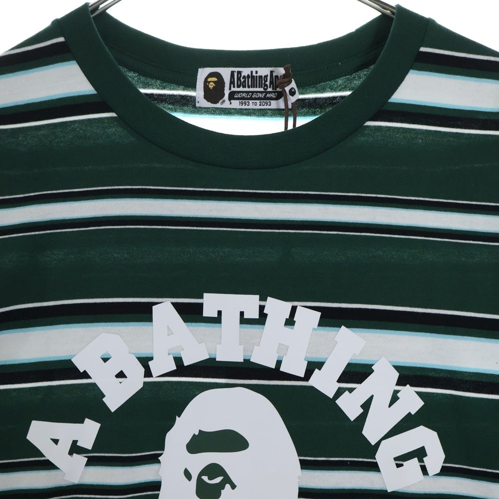 A BATHING APE(アベイシングエイプ) COLLEGE STRIPE TEE クルーネック半袖Tシャツカットソー グリーン 001CSL301006M