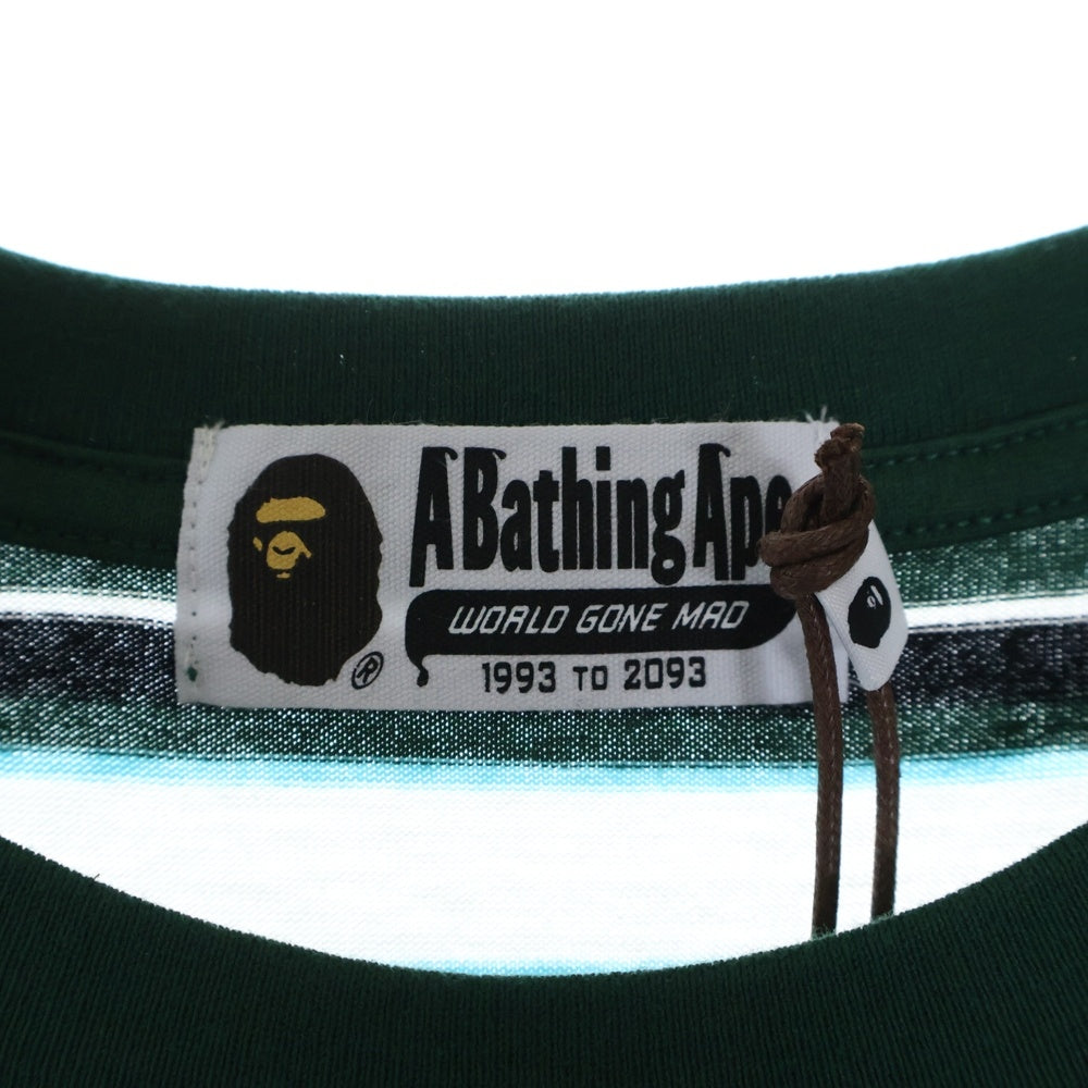 A BATHING APE(アベイシングエイプ) COLLEGE STRIPE TEE クルーネック半袖Tシャツカットソー グリーン 001CSL301006M