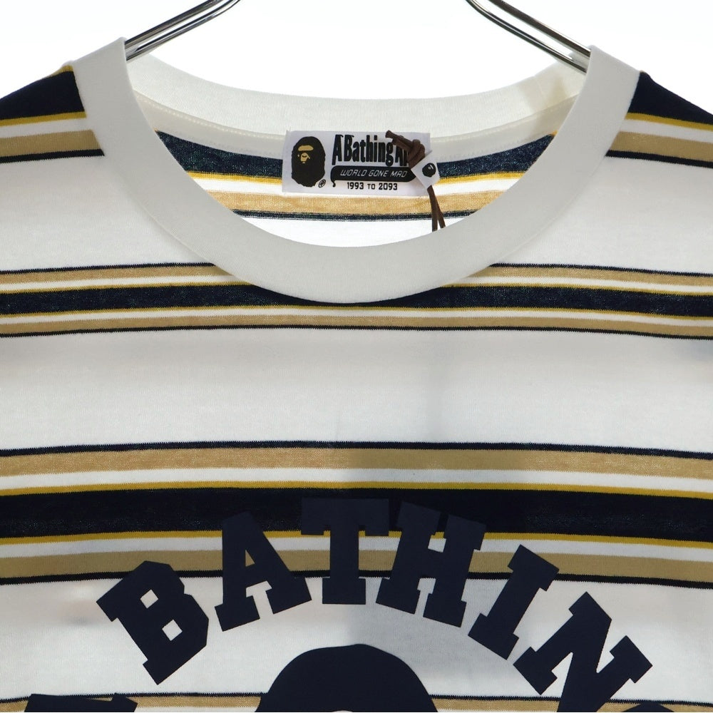 A BATHING APE(アベイシングエイプ) COLLEGE STRIPE TEE クルーネック半袖Tシャツカットソー ホワイト 001CSL301006M