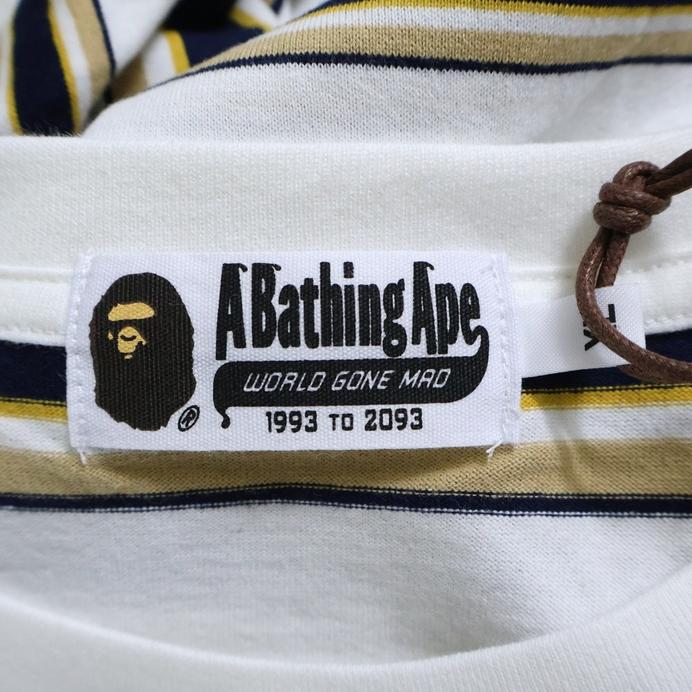 A BATHING APE(アベイシングエイプ) COLLEGE STRIPE TEE クルーネック半袖Tシャツカットソー ホワイト 001CSL301006M