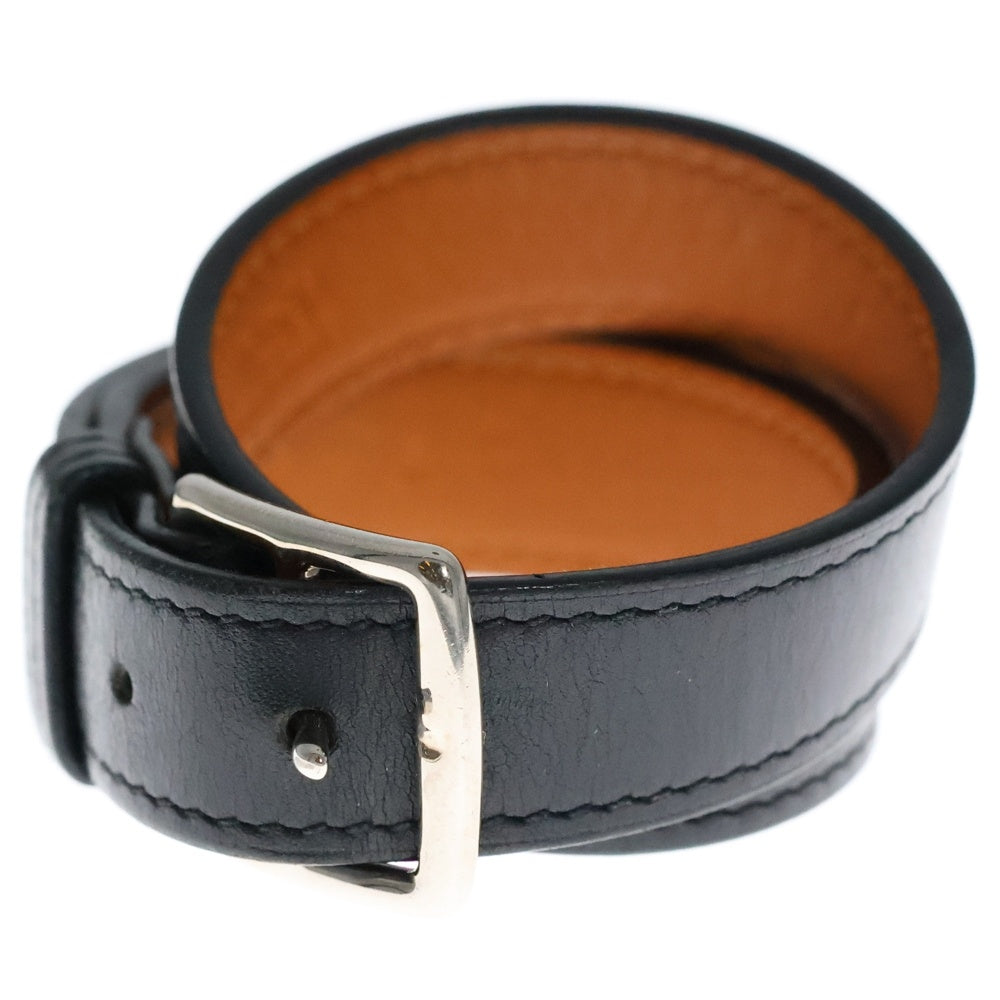 HERMES(エルメス) エトリヴィエール レザーブレスレット ブラック/シルバー □J刻印/2006年