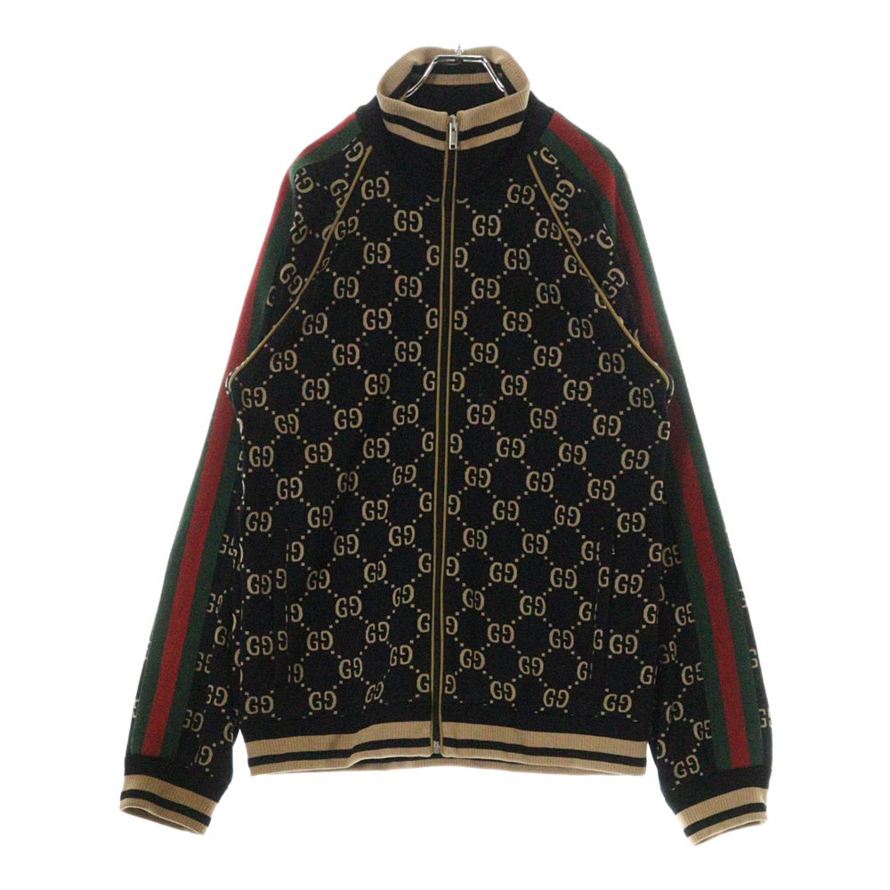 GUCCI(グッチ) GGコットンジャージー 総柄ジップアップジャケット ブラック/ベージュ 695955