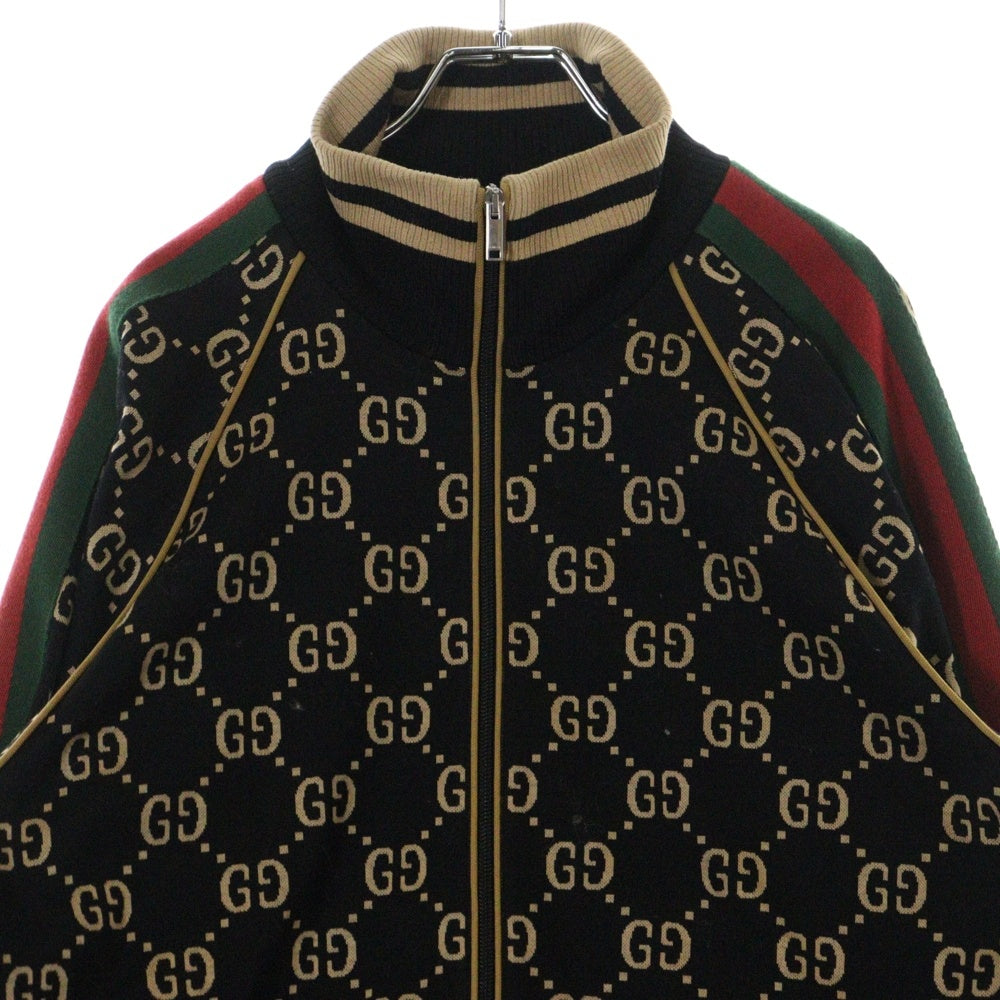 GUCCI(グッチ) GGコットンジャージー 総柄ジップアップジャケット ブラック/ベージュ 695955