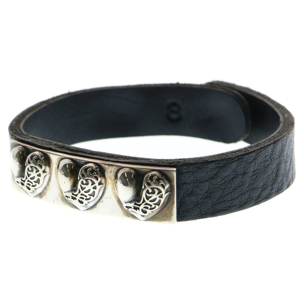 CHROME HEARTS(クロムハーツ) BRCLT CUFFPLATE ハートプレート レザーブレスレット ブラック/シルバー