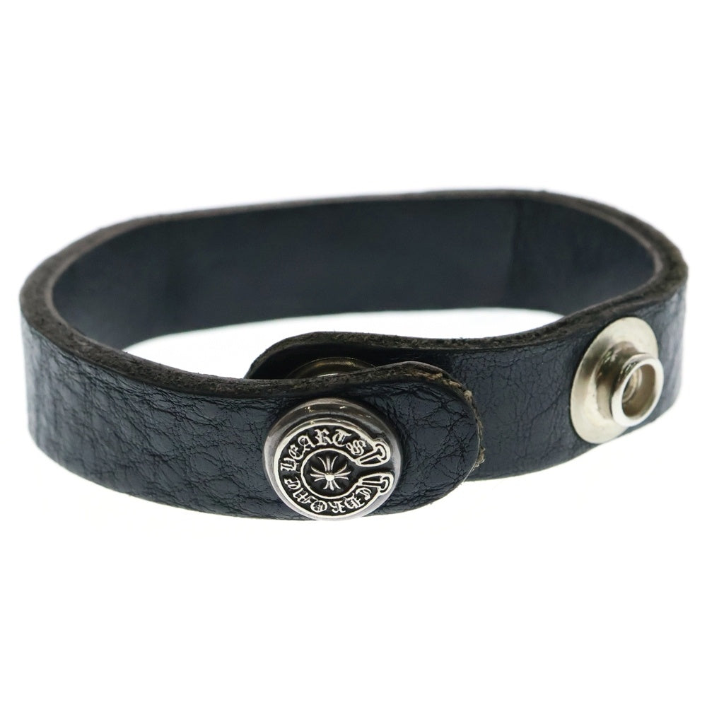 CHROME HEARTS(クロムハーツ) BRCLT CUFFPLATE ハートプレート レザーブレスレット ブラック/シルバー