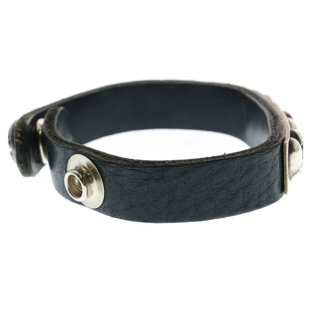 CHROME HEARTS(クロムハーツ) BRCLT CUFFPLATE ハートプレート レザーブレスレット ブラック/シルバー