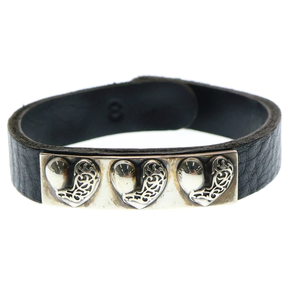 CHROME HEARTS(クロムハーツ) BRCLT CUFFPLATE ハートプレート レザーブレスレット ブラック/シルバー