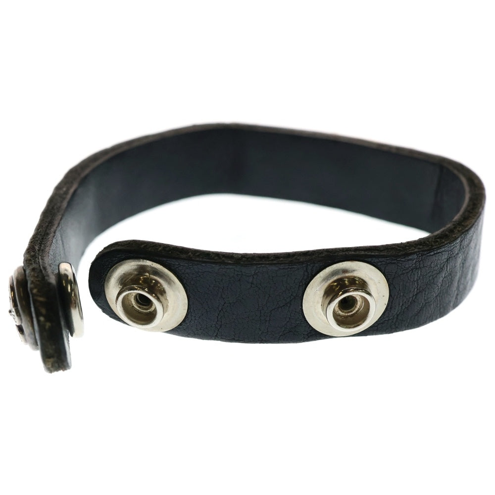 CHROME HEARTS(クロムハーツ) BRCLT CUFFPLATE ハートプレート レザーブレスレット ブラック/シルバー