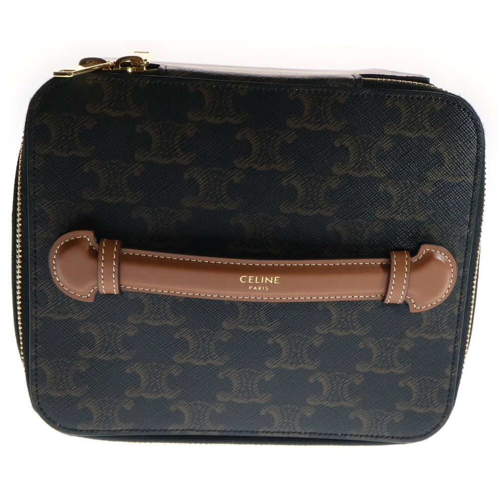 CELINE(セリーヌ) トリオンフキャンバス&カーフスキン スクエア バニティーケース レディース ブラウン