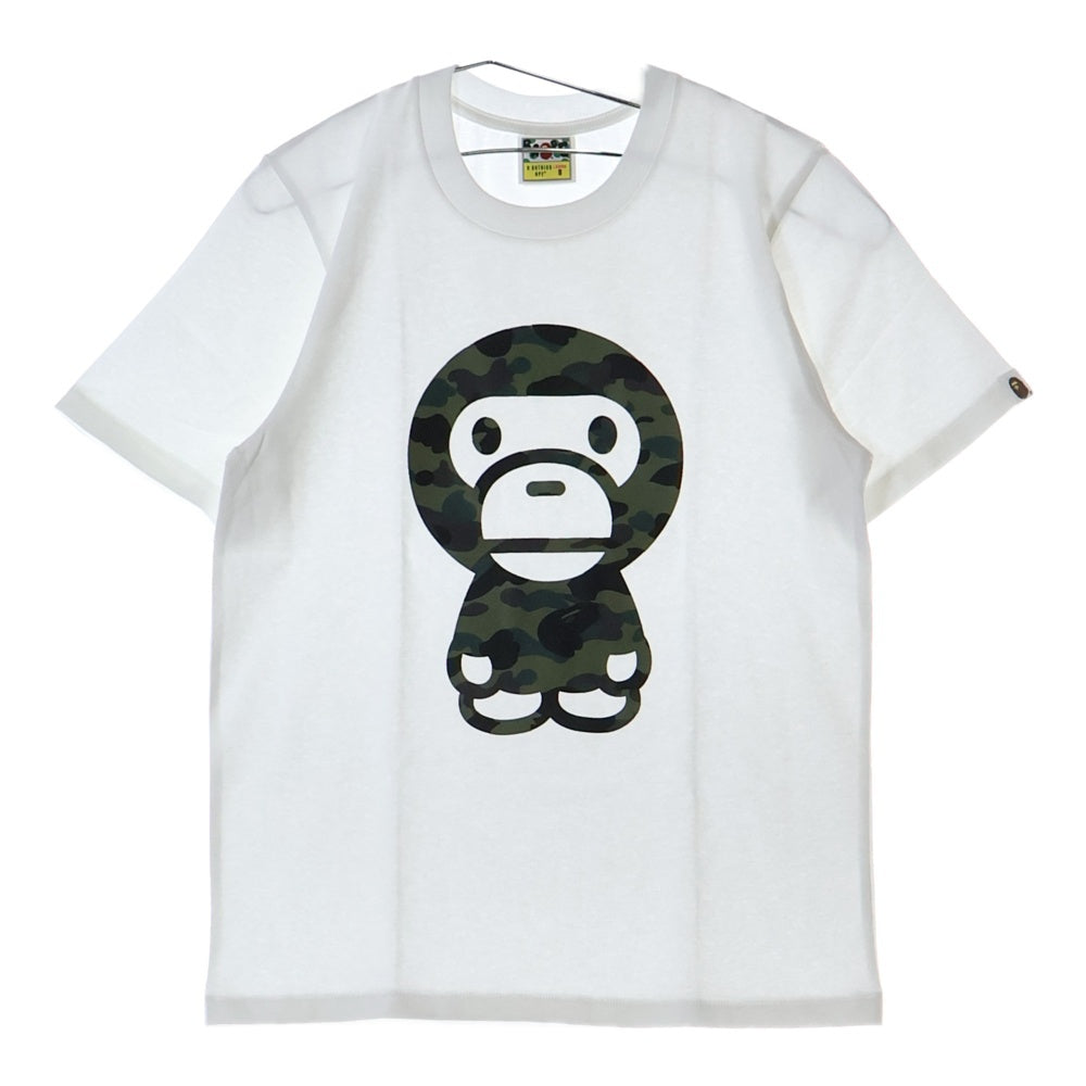A BATHING APE(アベイシングエイプ) 1ST CAMO BIG BABY MILO TEE クルーネック半袖Tシャツカットソー レディース ホワイト/カーキ 002TEL202003L
