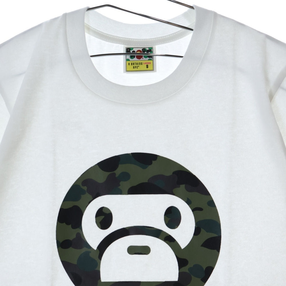A BATHING APE(アベイシングエイプ) 1ST CAMO BIG BABY MILO TEE クルーネック半袖Tシャツカットソー レディース ホワイト/カーキ 002TEL202003L