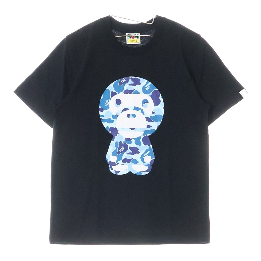 A BATHING APE(アベイシングエイプ) ABC CAMO BIG BABY MILO TEE クルーネック半袖Tシャツカットソー レディース ブラック/ブルー 002TEL202001L