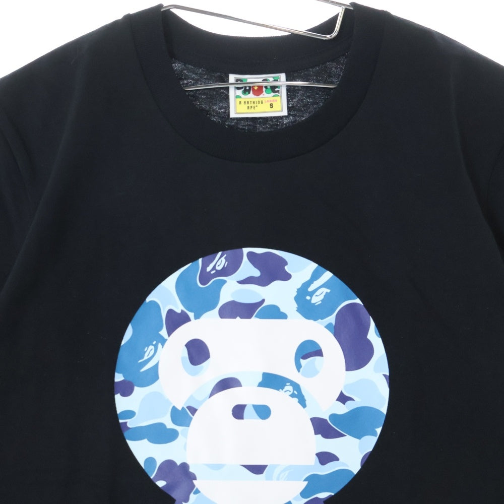 A BATHING APE(アベイシングエイプ) ABC CAMO BIG BABY MILO TEE クルーネック半袖Tシャツカットソー レディース ブラック/ブルー 002TEL202001L