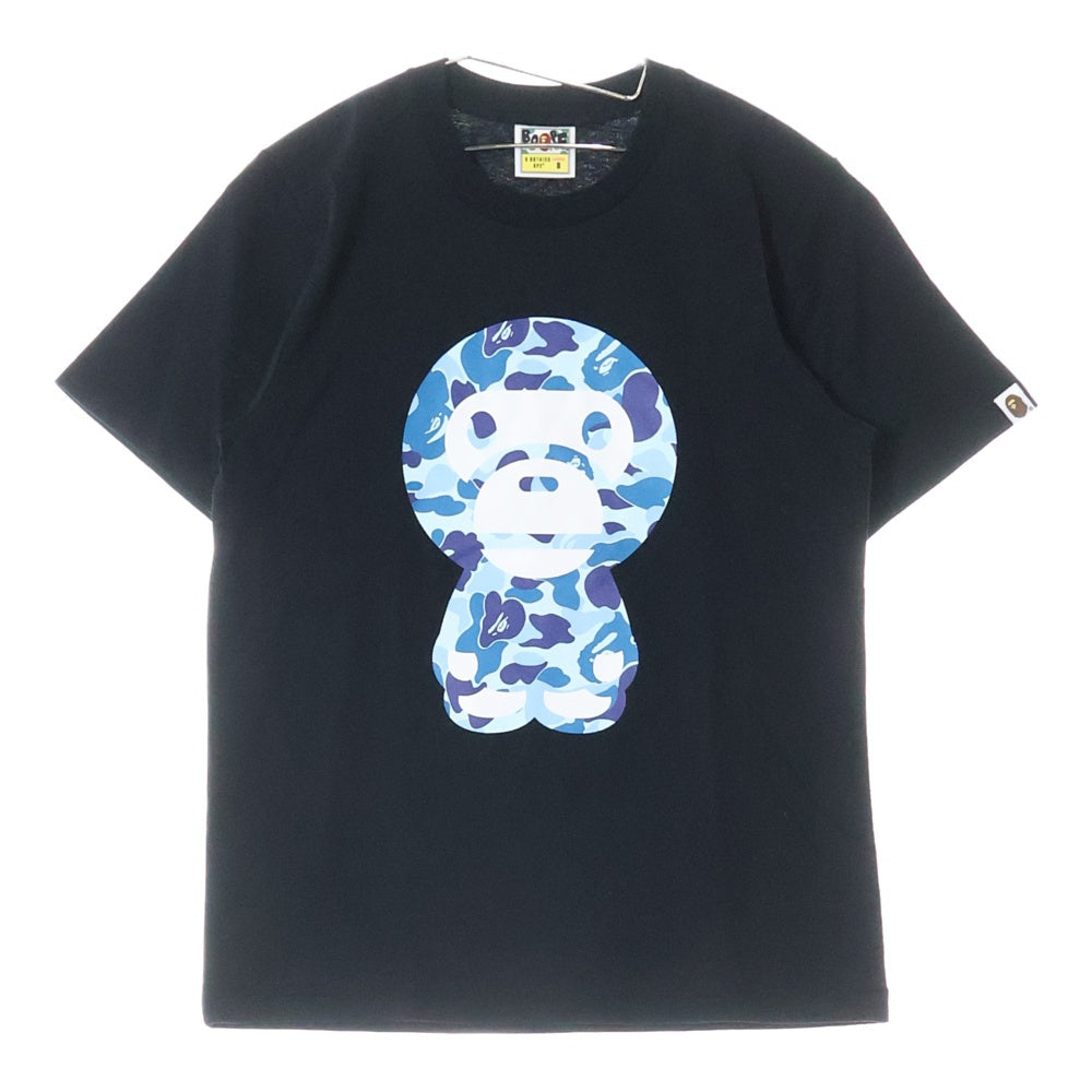 A BATHING APE(アベイシングエイプ) ABC CAMO BIG BABY MILO TEE クルーネック半袖Tシャツカットソー レディース ブラック/ブルー 002TEL202001L