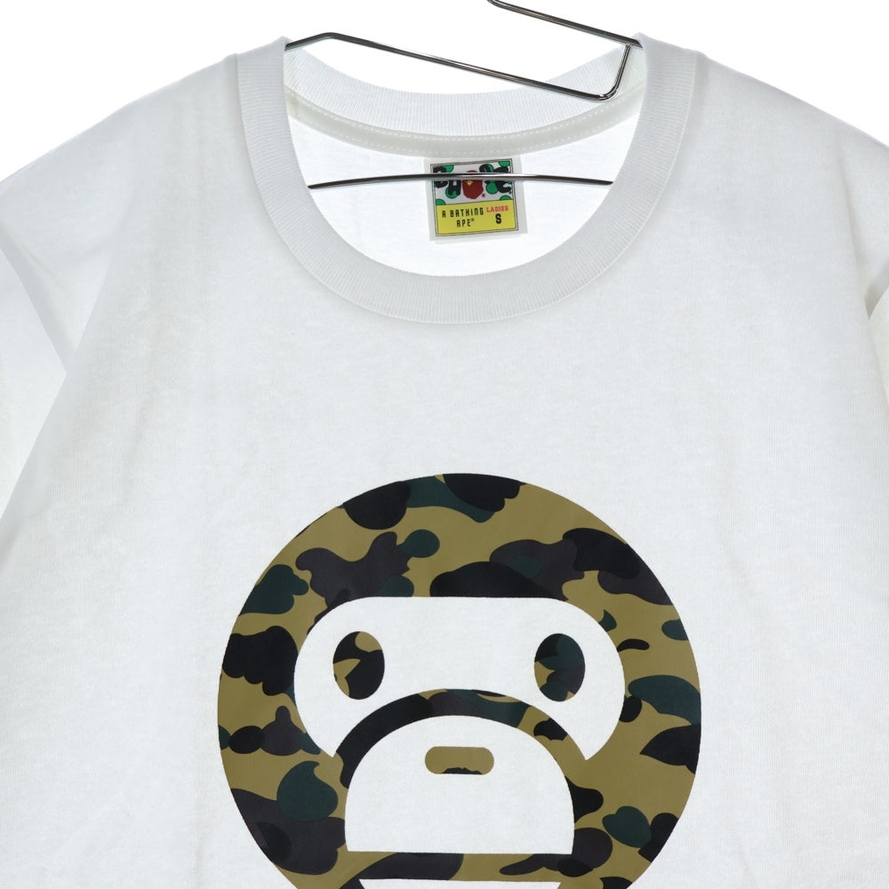 A BATHING APE(アベイシングエイプ) 1ST CAMO BIG BABY MILO TEE クルーネック半袖Tシャツカットソー レディース ホワイト/カモフラージュ 002TEL202003L
