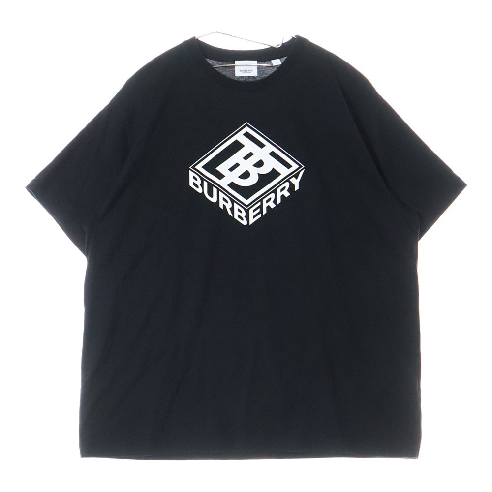BURBERRY(バーバリー) Ellison Logo-Print Cotton Jersey フロントプリント クルーネック半袖Tシャツカットソー ブラック 8038543
